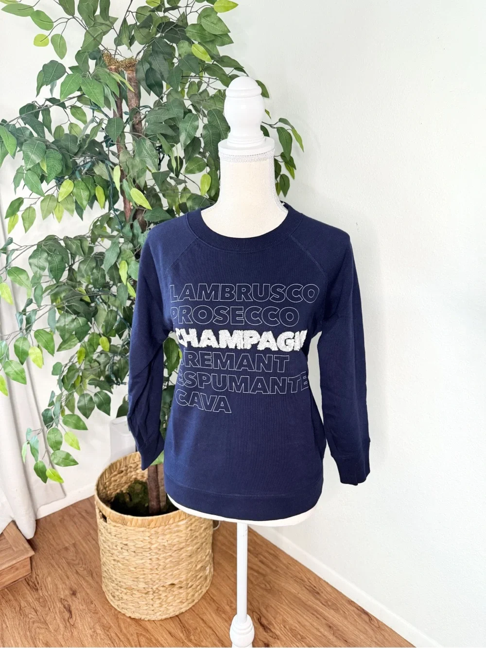 J.Crew Champagne Sequin Graphic Sweatshirt Navy Size XS